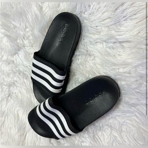 Adidas Black and White Striped Slides size 2